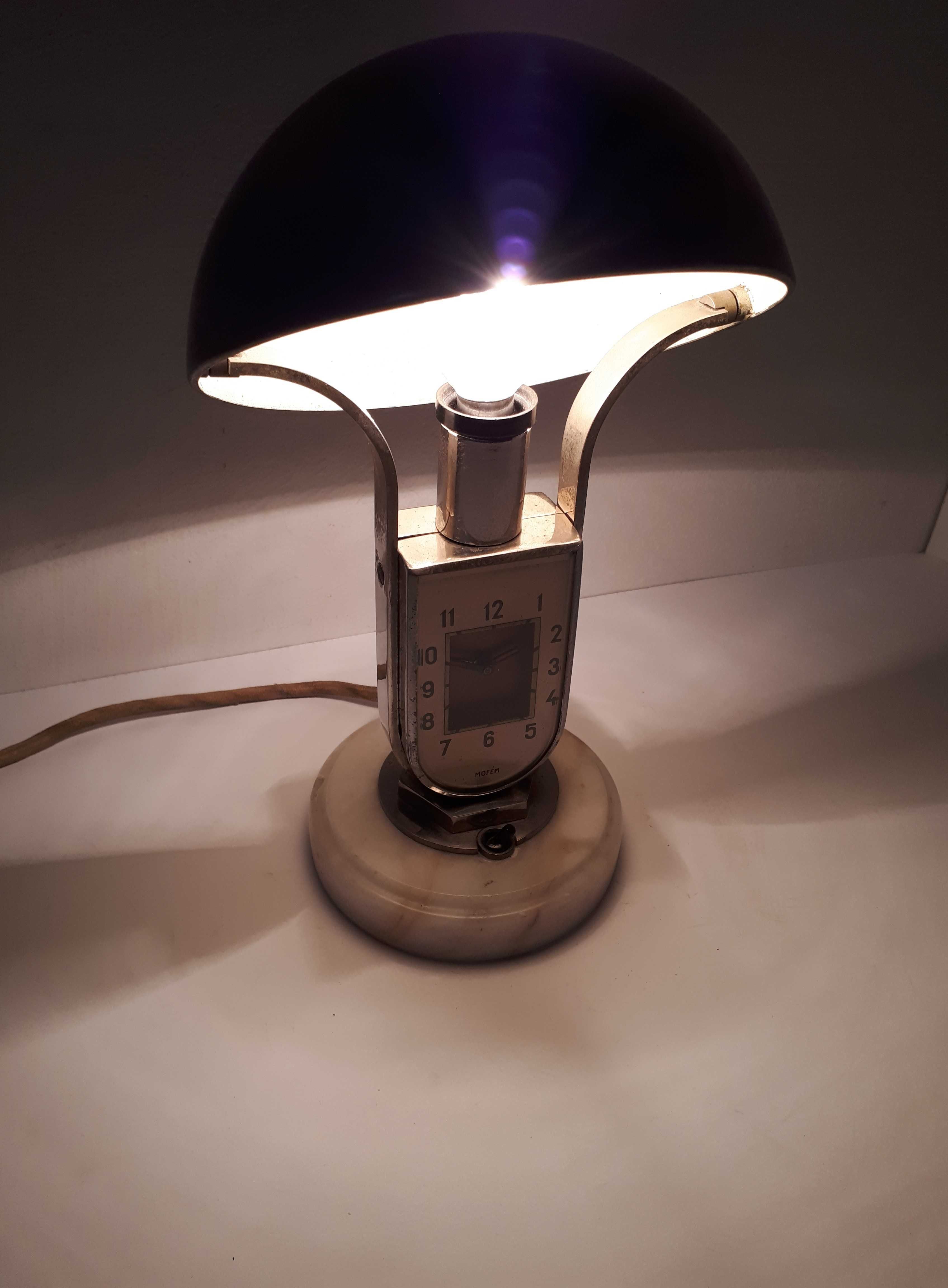 lampka nocna Mofem z zegarem vintage węgierska art deco