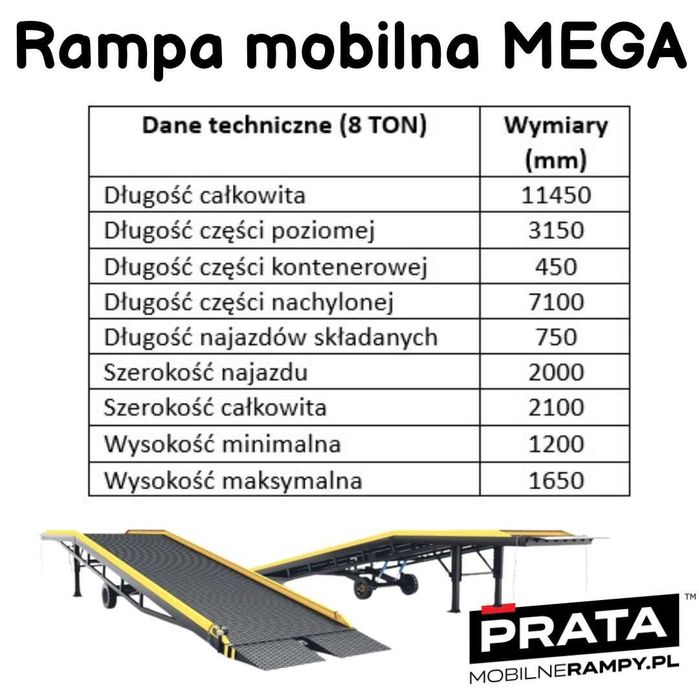 Rampa mobilna 8 ton naczepa MEGA 90 cm załadunkowa przeładunkowa
