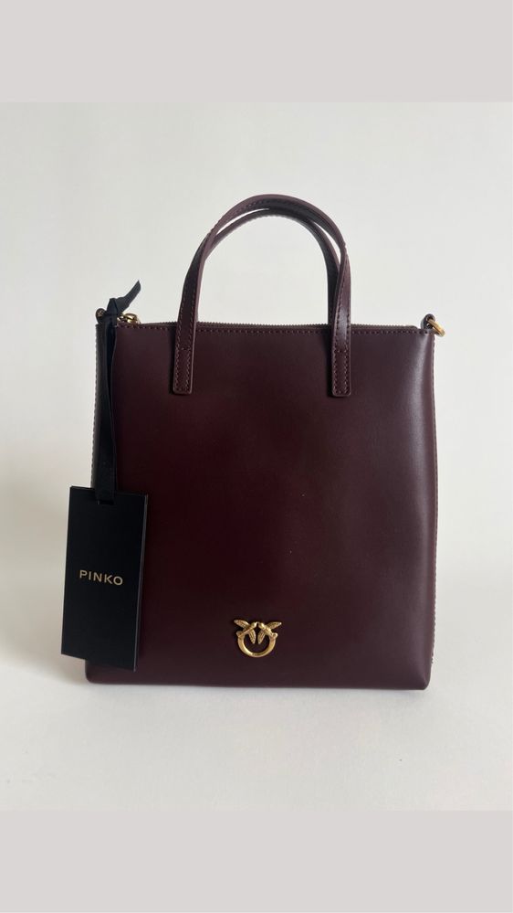 Piękna, skórzana ciemno bordowa torebka minishopper PINKO