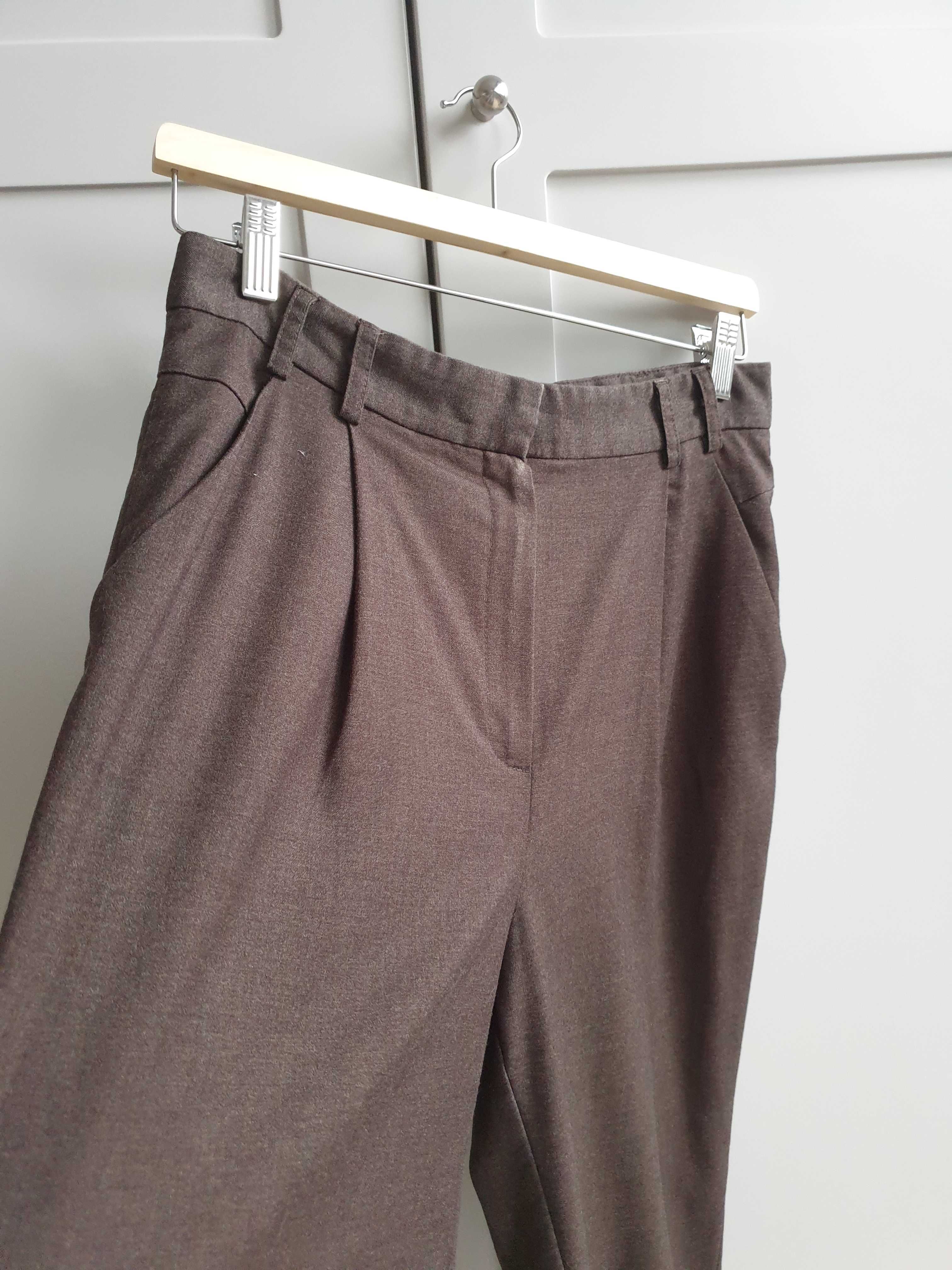 Brązowe spodnie Mango z zakładkami wysoki stan 38 40
