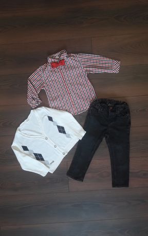 Стильный комплект, костюм, джинсы h&m, рубашка, кардиган