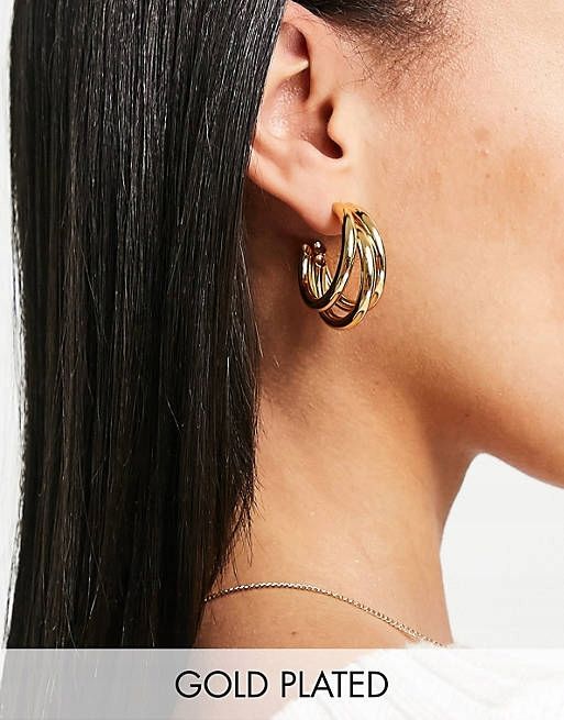 ASOS DESIGN Kolczyki Potrójne Koła Pozłacane Stal