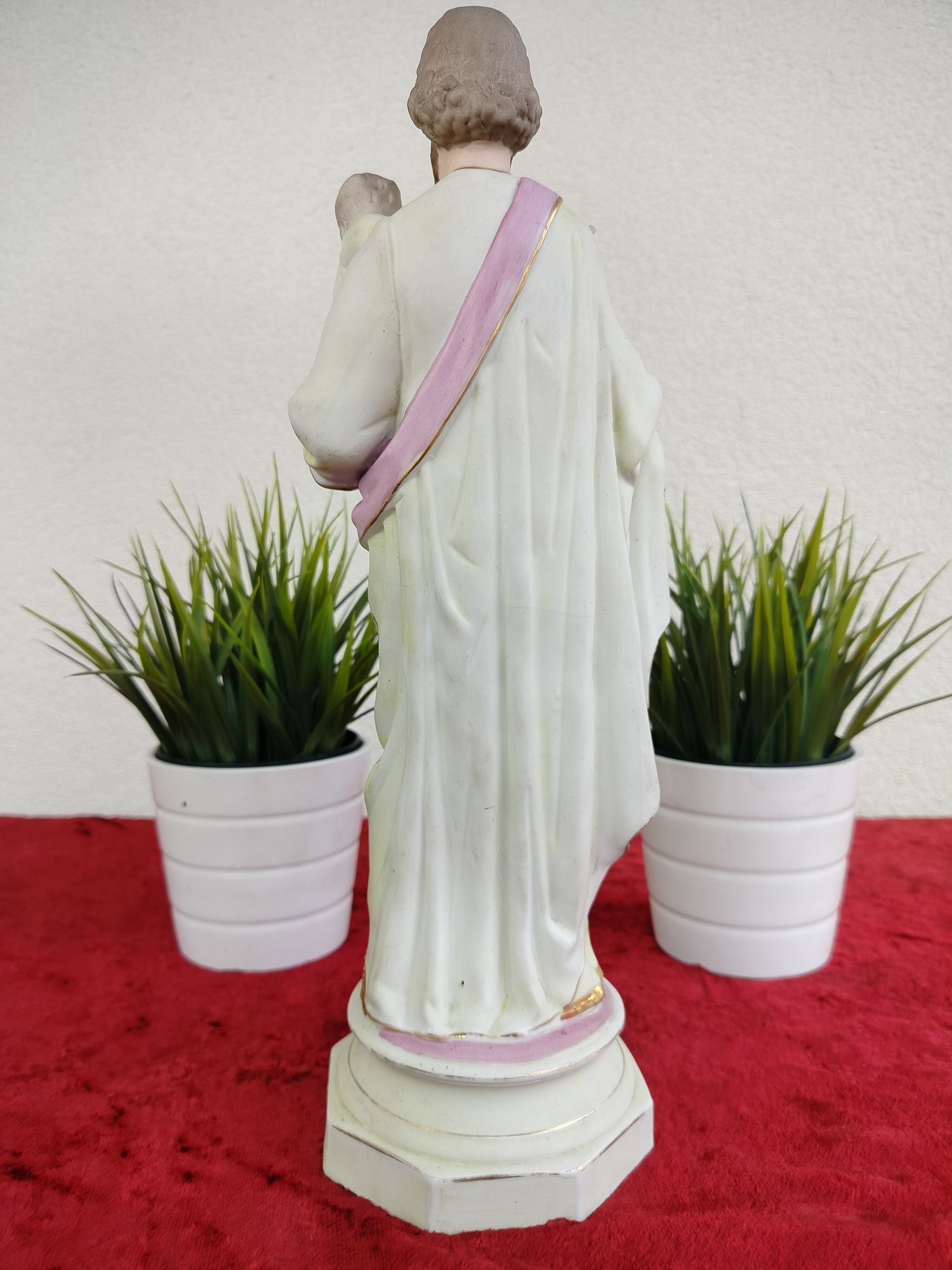 Stara biskwitowa figurka świętego Józefa z Dzieciątkiem Jezus porcelan