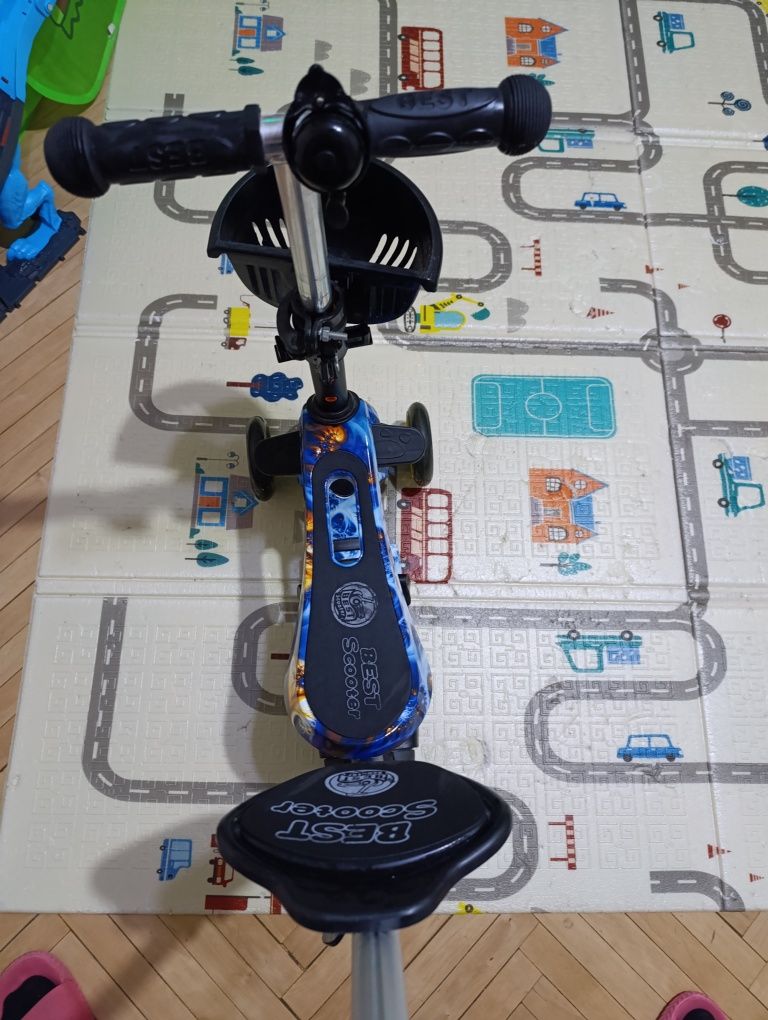 Самокат 5 в 1 Maxi с родительской ручкой и защитой, Best Scooter (черн