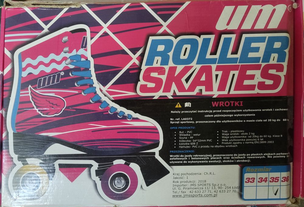 Wrotki Różowe rozmiar 35