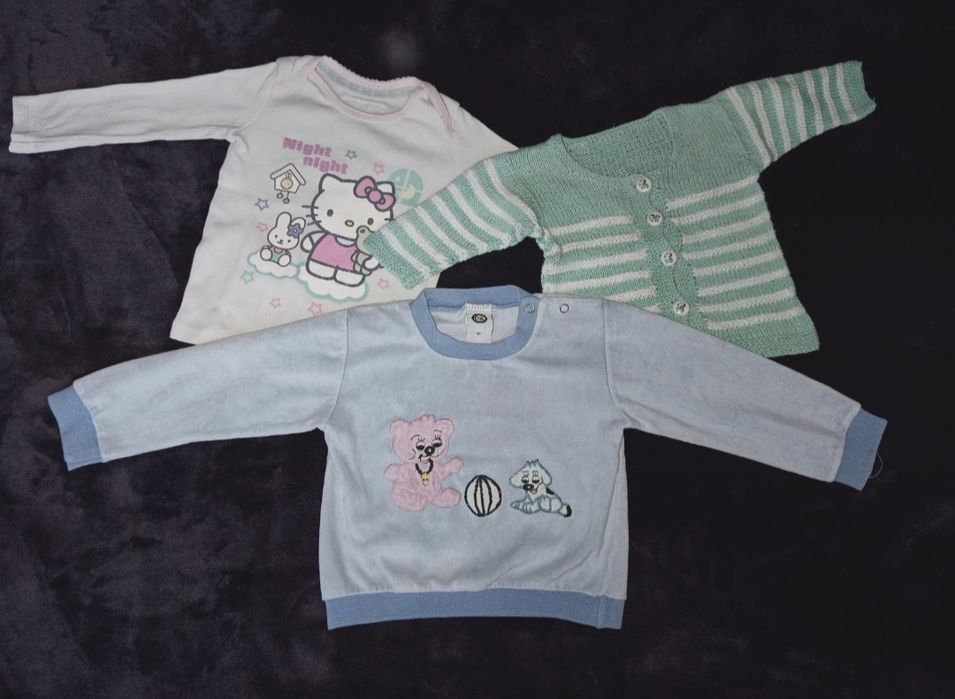 C&A, Hallo Kitty, Snoopy 3 bluzeczki na długi rękaw r 68-74cm