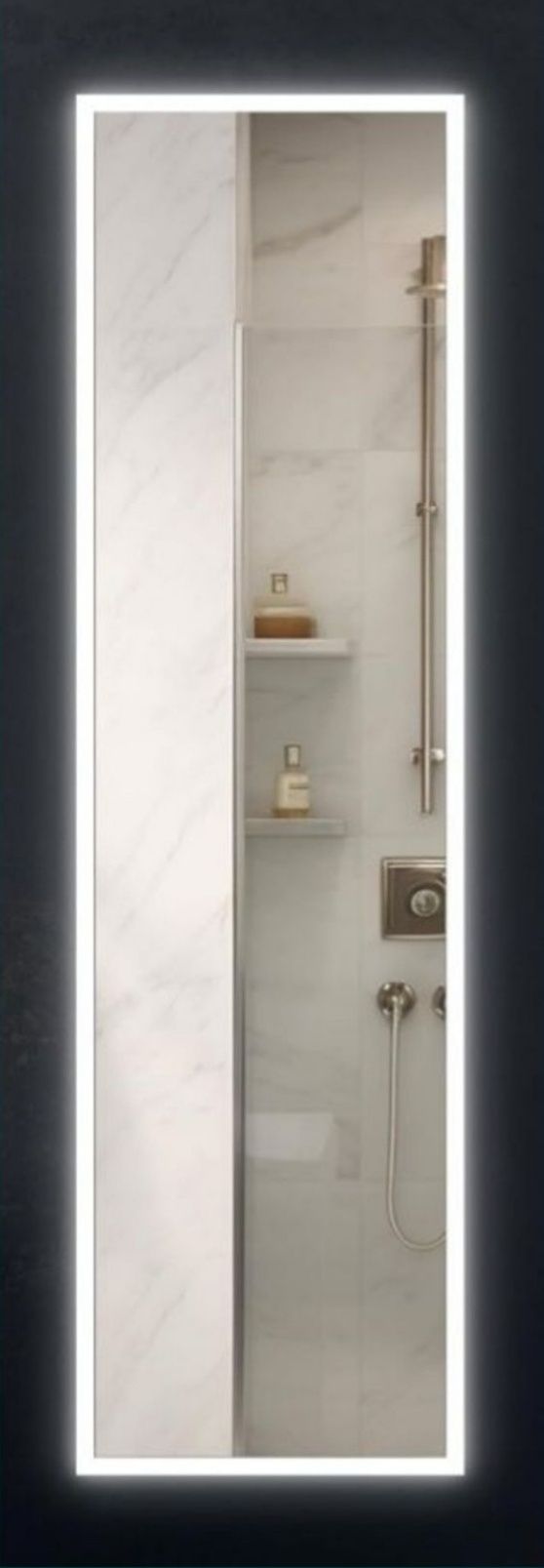 Lustro wiszące z podświetleniem LED, 142 x 42 cm, termometr, zegar