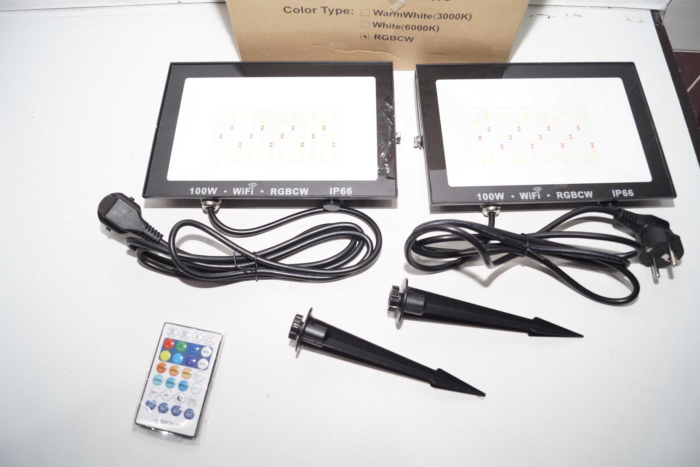 Reflektor zewnętrzny LED RGBCW Smart 100w zestaw 2lamp pilot TS-F42100