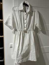 Piękna biała sukienka z batystowej bawełny z haftem r. Xl