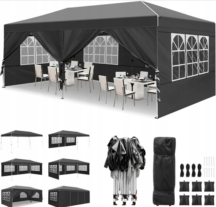 Pawilon Namiot Ogrodowy Imprezowy Składany altana uv 3x6m ciemno szary