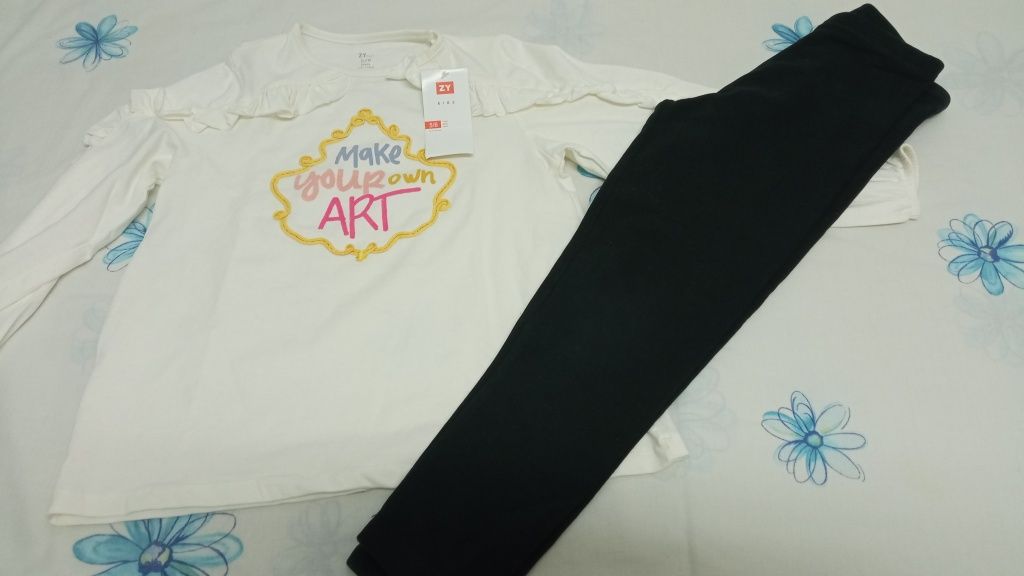 Conjunto blusa folhos Nova+ leggings.  5-6 anos