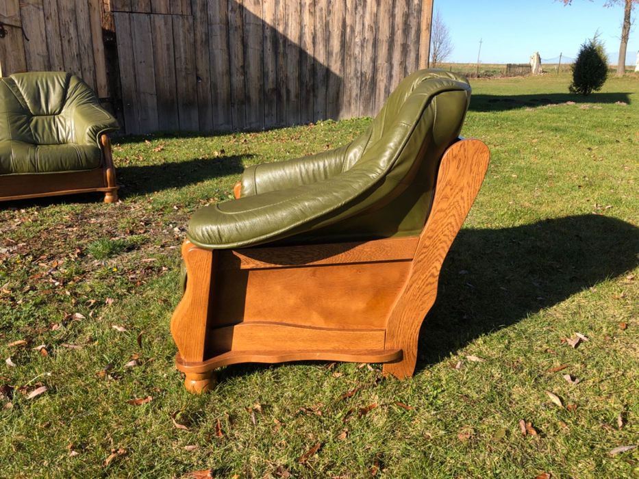 Zestaw wypoczynkowy dębowe skórzany