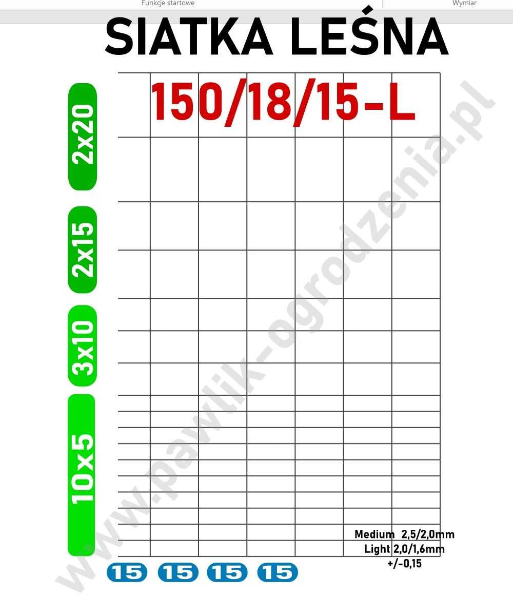 150/18/15 Medium siatka leśna siatka na pastwisko wli