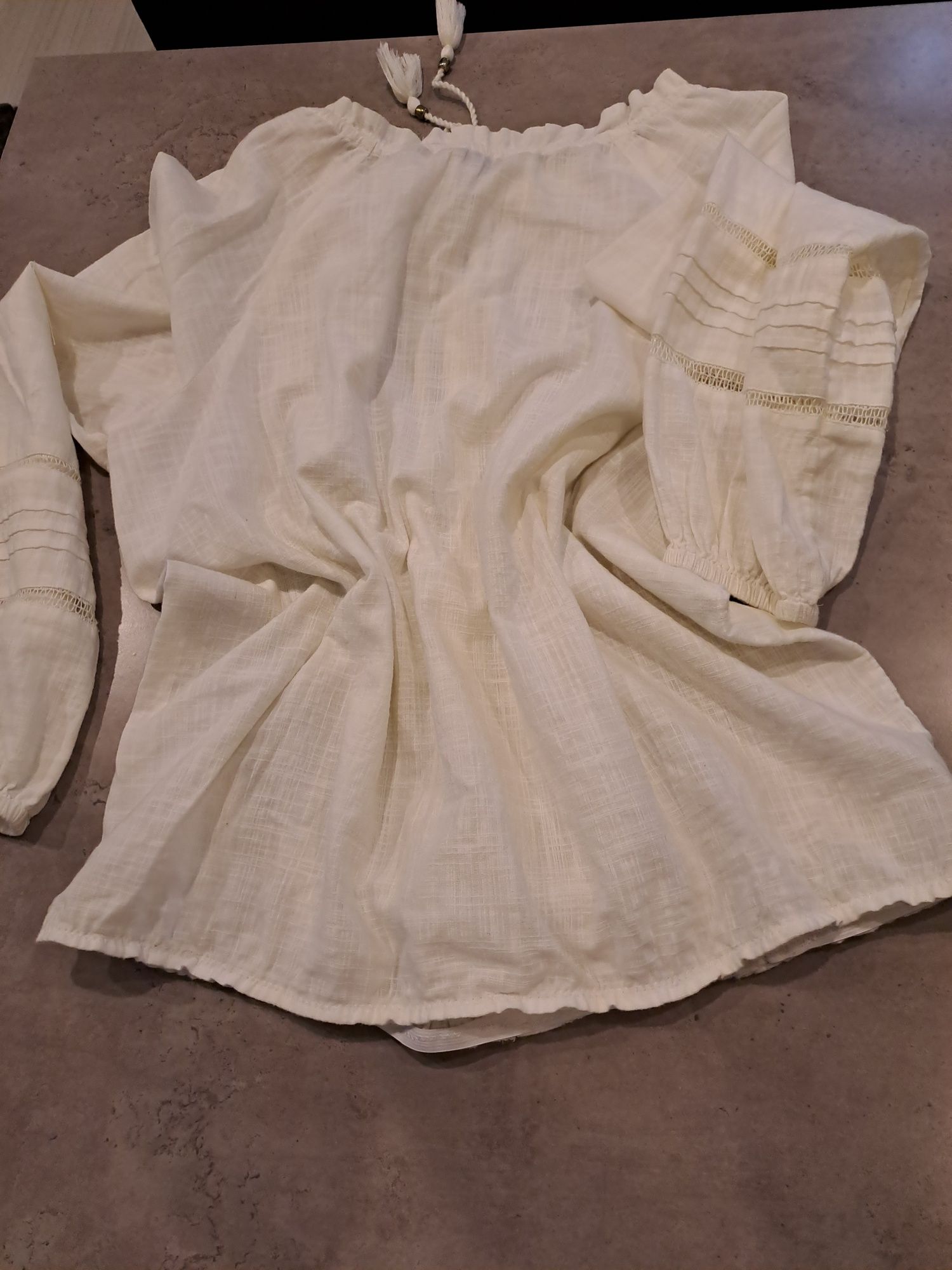 Piękna bluzka krem ,boho 46/48 ,len bawełna, Casual Colection