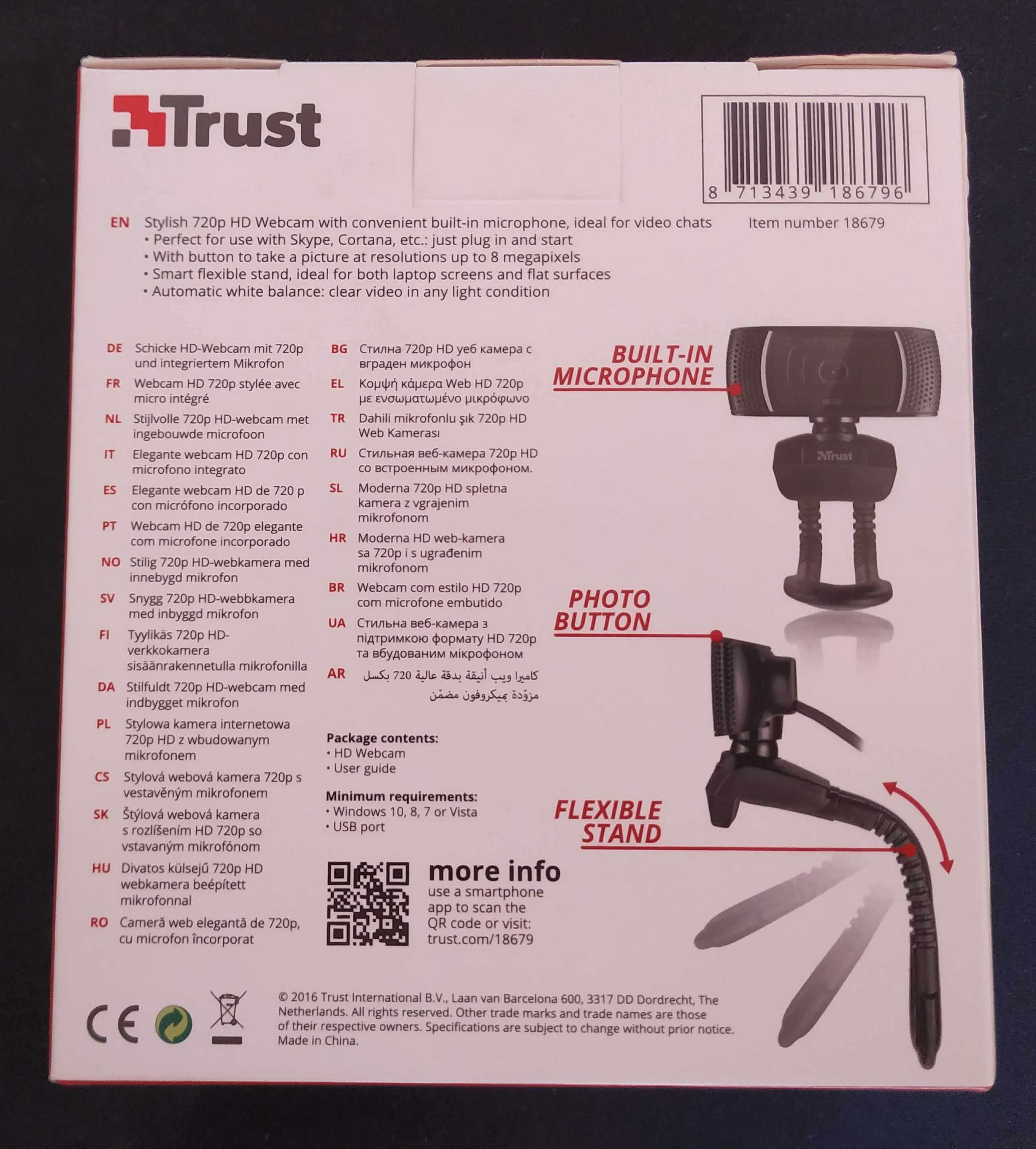 Webcam Trust Trino HD 720p (NOVO NA CAIXA E SELADO)