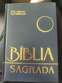 Bíblia sagrada capa azul dourada