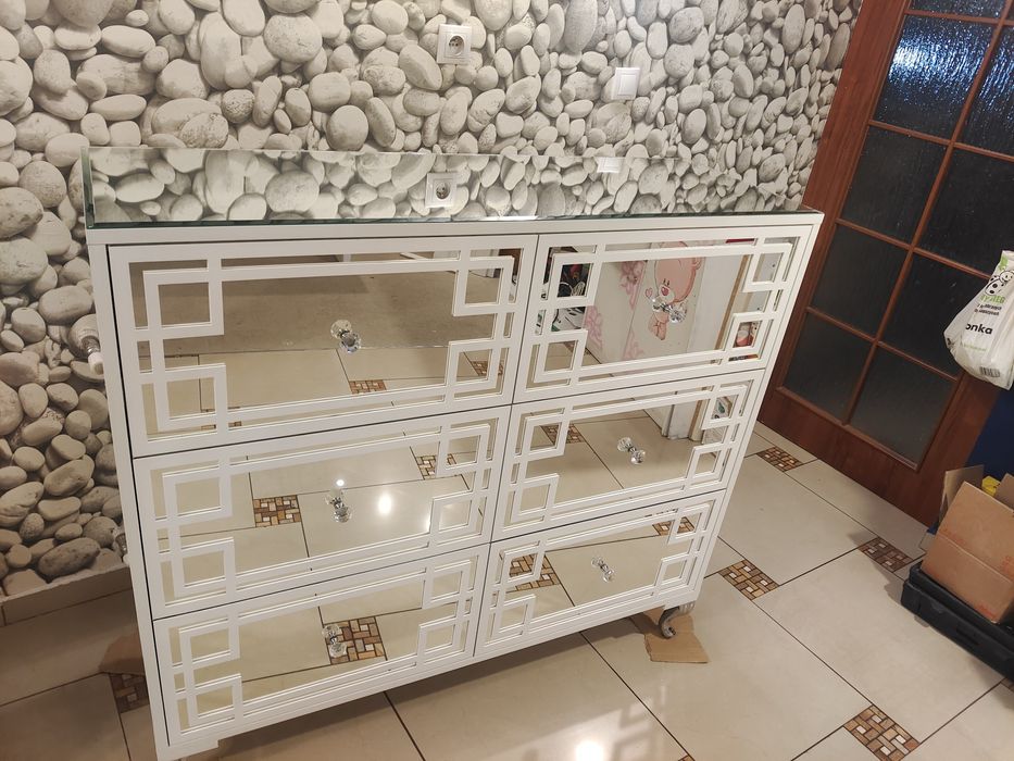 Komoda 120cm, wysoki połysk, Glamour, nogi Ludwik chrom