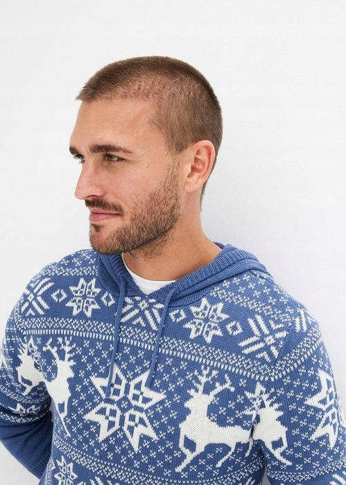 B.P.C sweter męski w norweski wzór z kapturem r.4XL