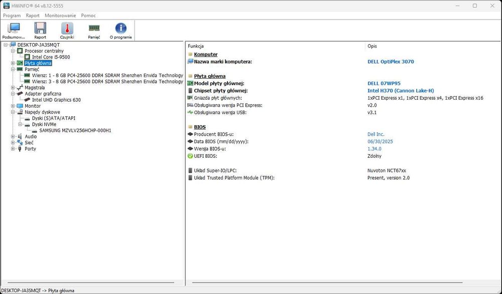 Dell Optiplex 3070 /i5-9500/DDR4 16GB/SSD NVMe 256GB/Win 11Pro