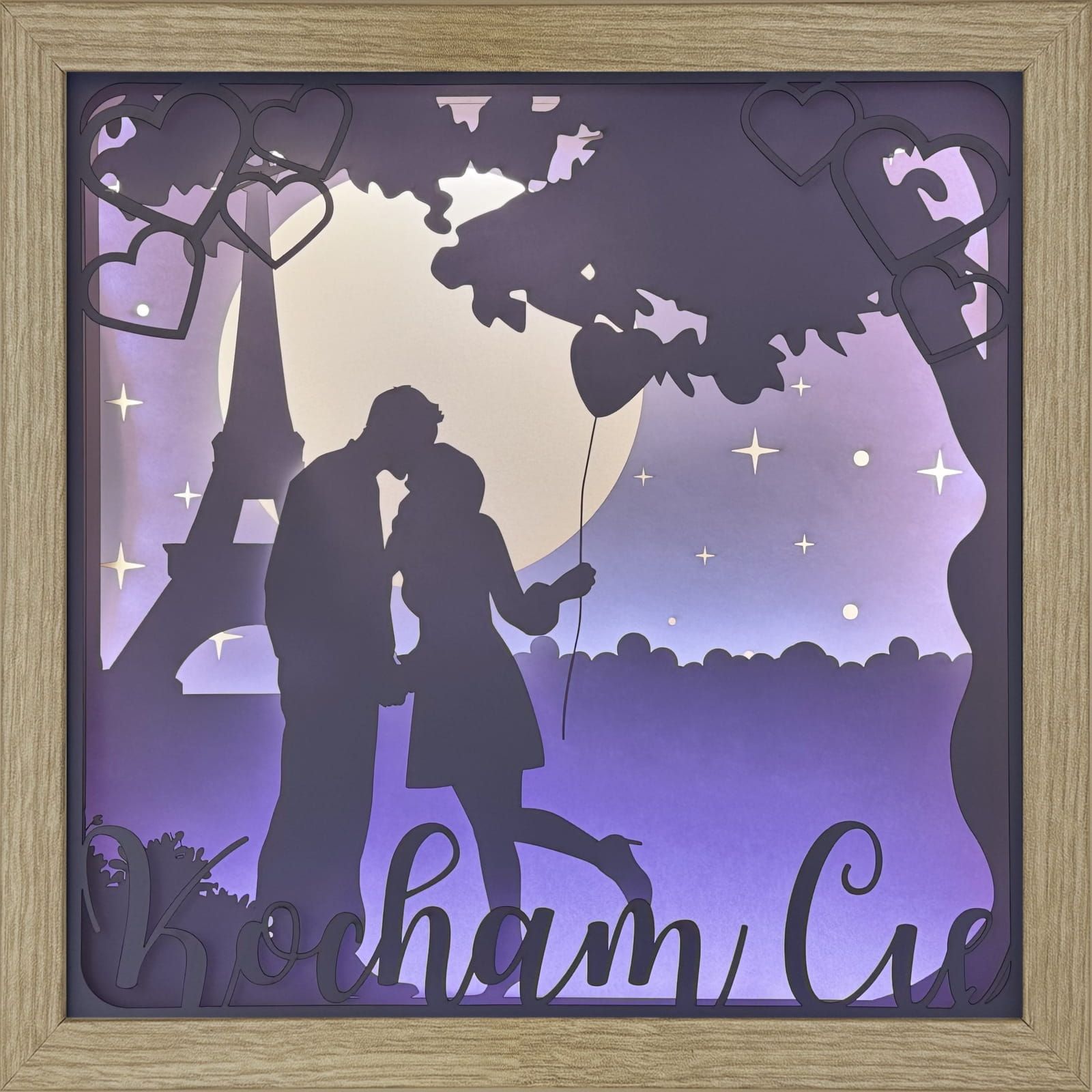Ramka 3D LED Shadow Box Zakochana Para w Paryżu