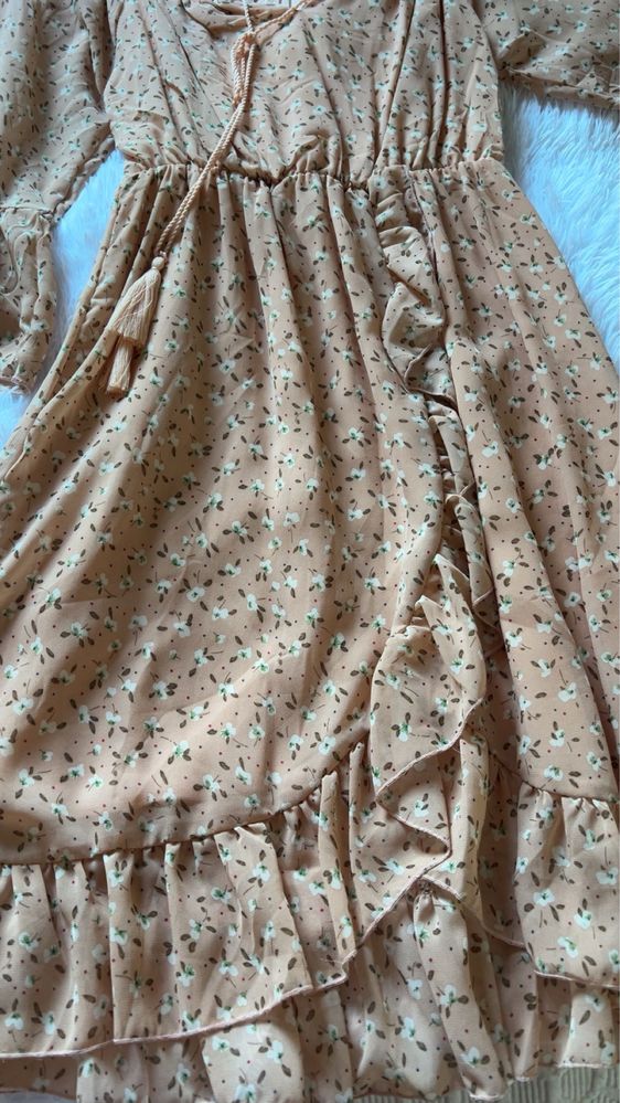 Vestido longo de verão florido com folhos M/L
