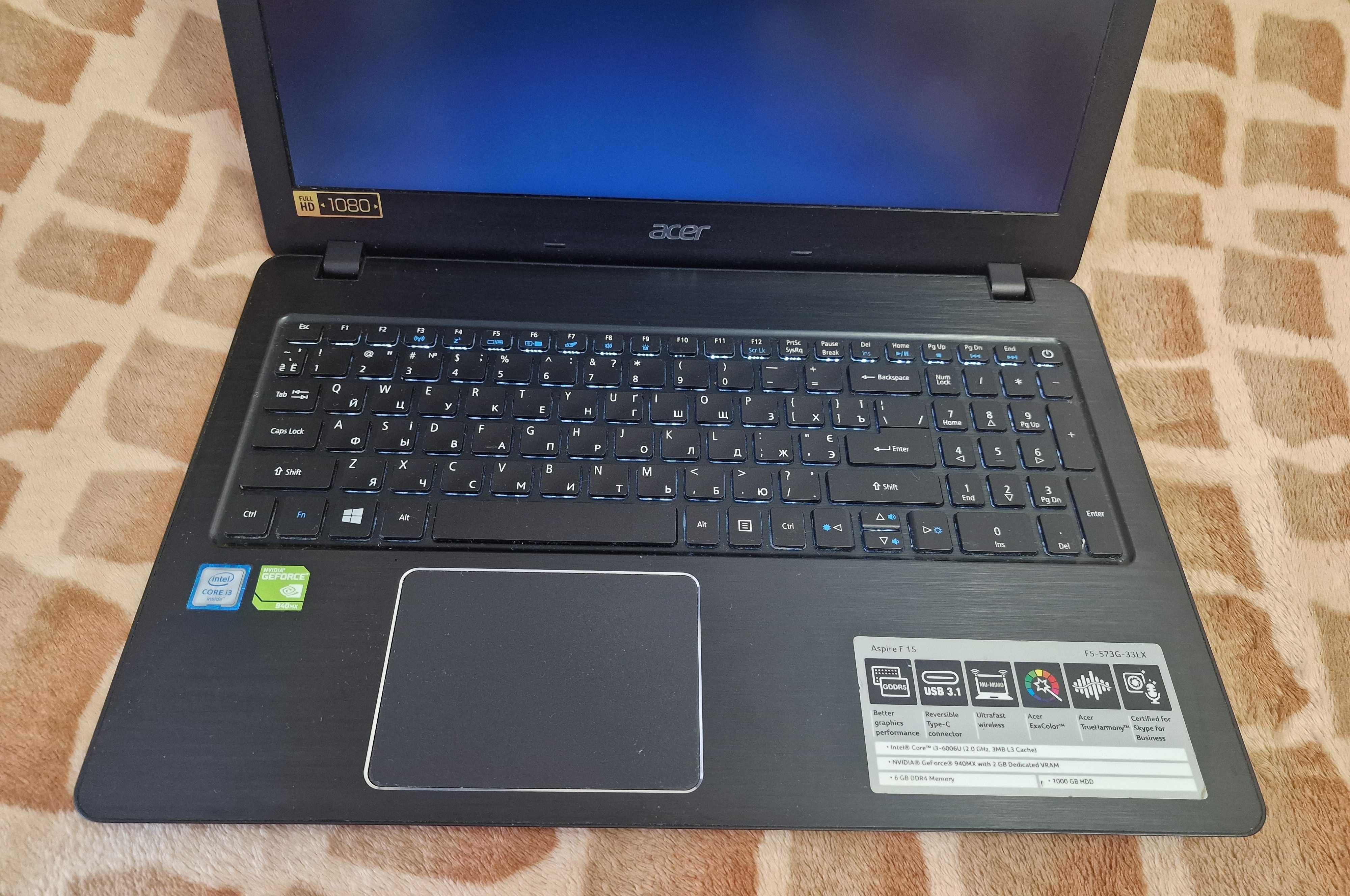 Acer Gaming F5-573G/Full HD/Core™ i3 6006/8DDR4/SSD256/GeF®940MX 2 ГБ