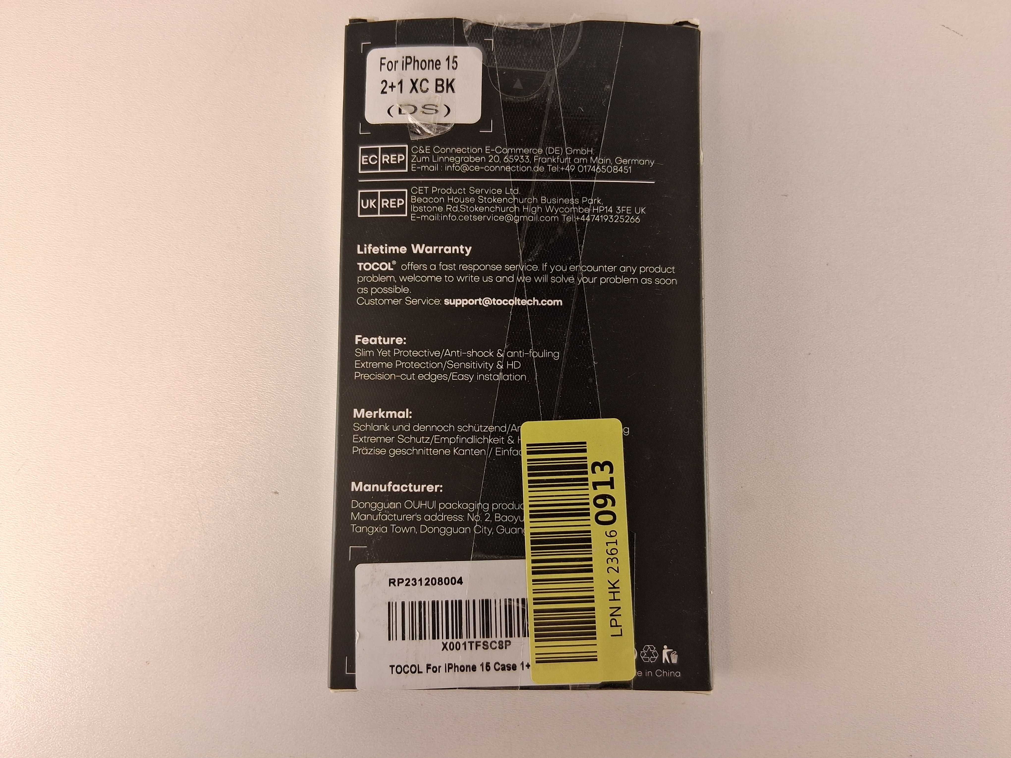 Y136 Zestaw Ochronny Tocol do iPhone 15 Szkło Etui Czarne Nowy