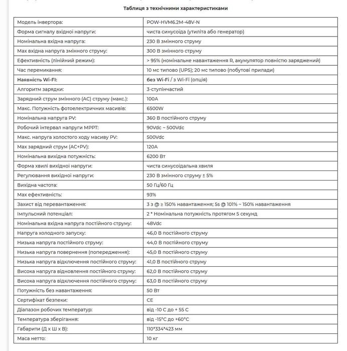 PowMr 6.2KW гібридний інвертор 48V MPPT 120A WIFI