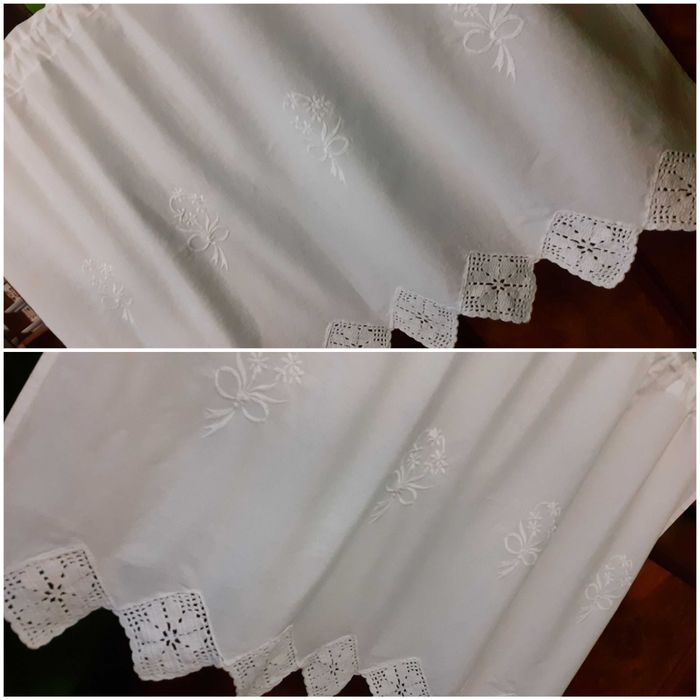 Firanka krótka lamberkin bawełniana z haftami i koronką