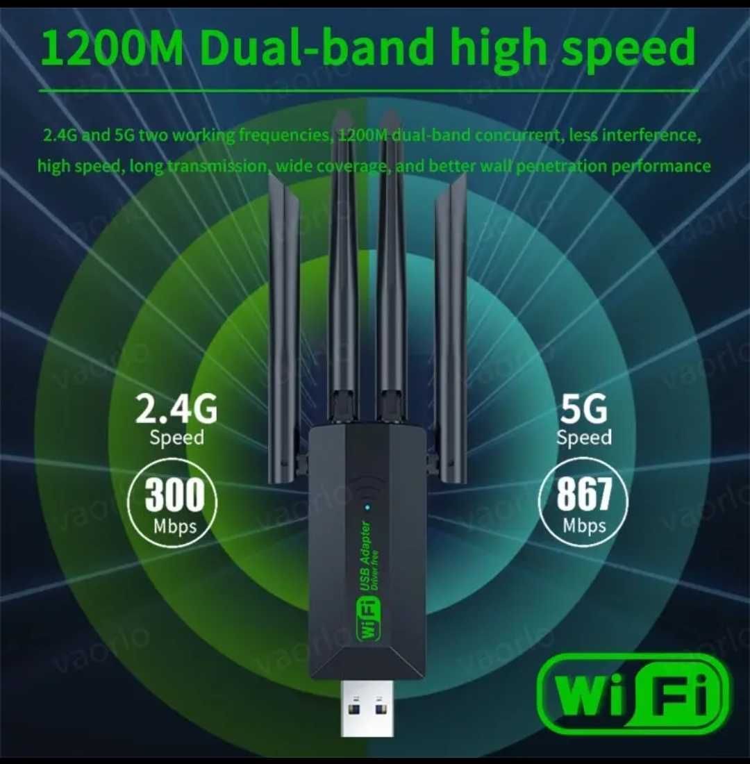 USB-адаптер вайфай двухдиапазонный, 1200 Мбит/с, 802.11AC USB3.0