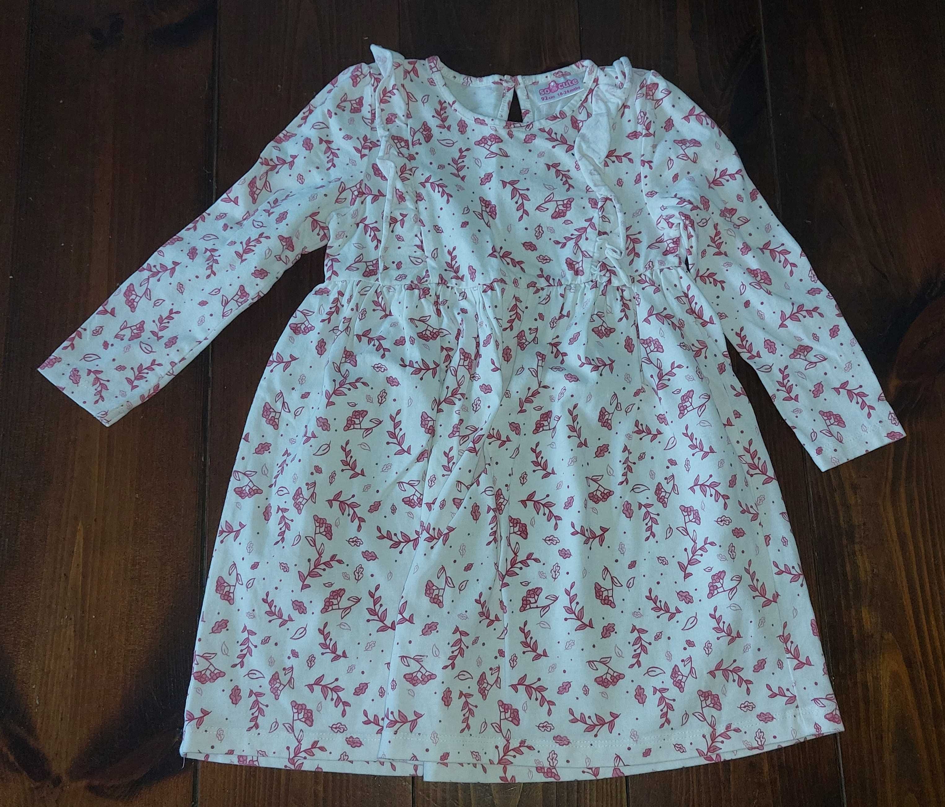 Bawełniana sukienka dla dziewczynki, biało-różowa, rozmiar 92