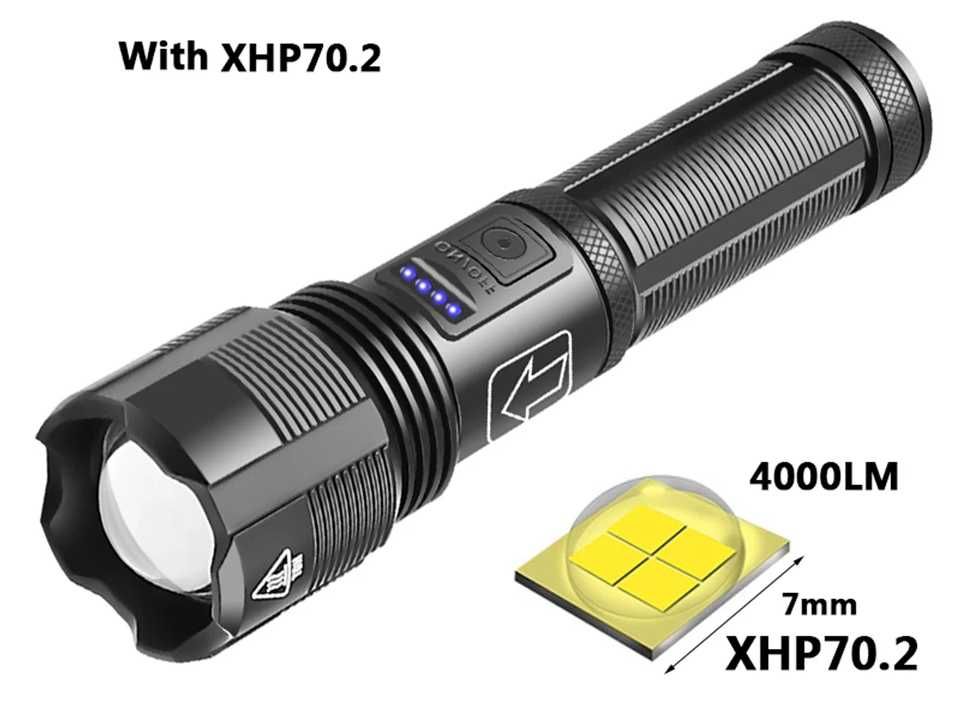 LED фонарик светодиодный XHP70 очень яркий + аккумулятор