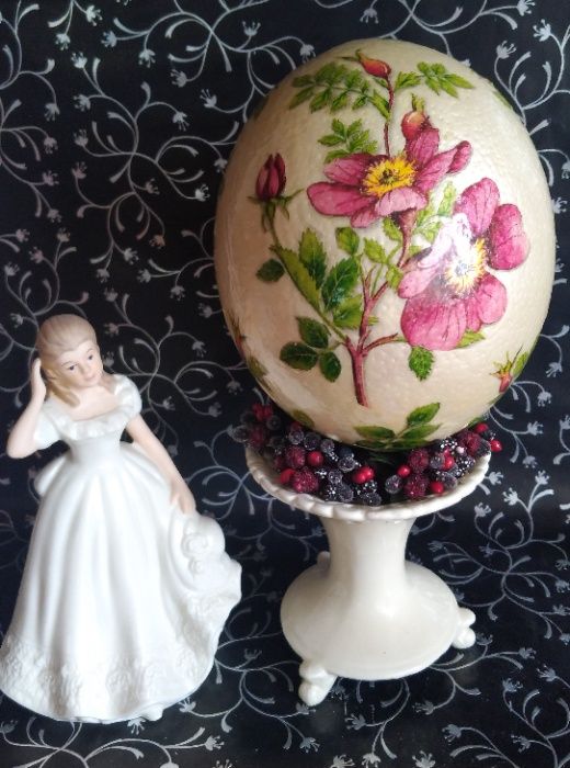 Jajo Strusie Kolekcje Rękodzieło Decoupage Dzikie Róże Wielkanoc