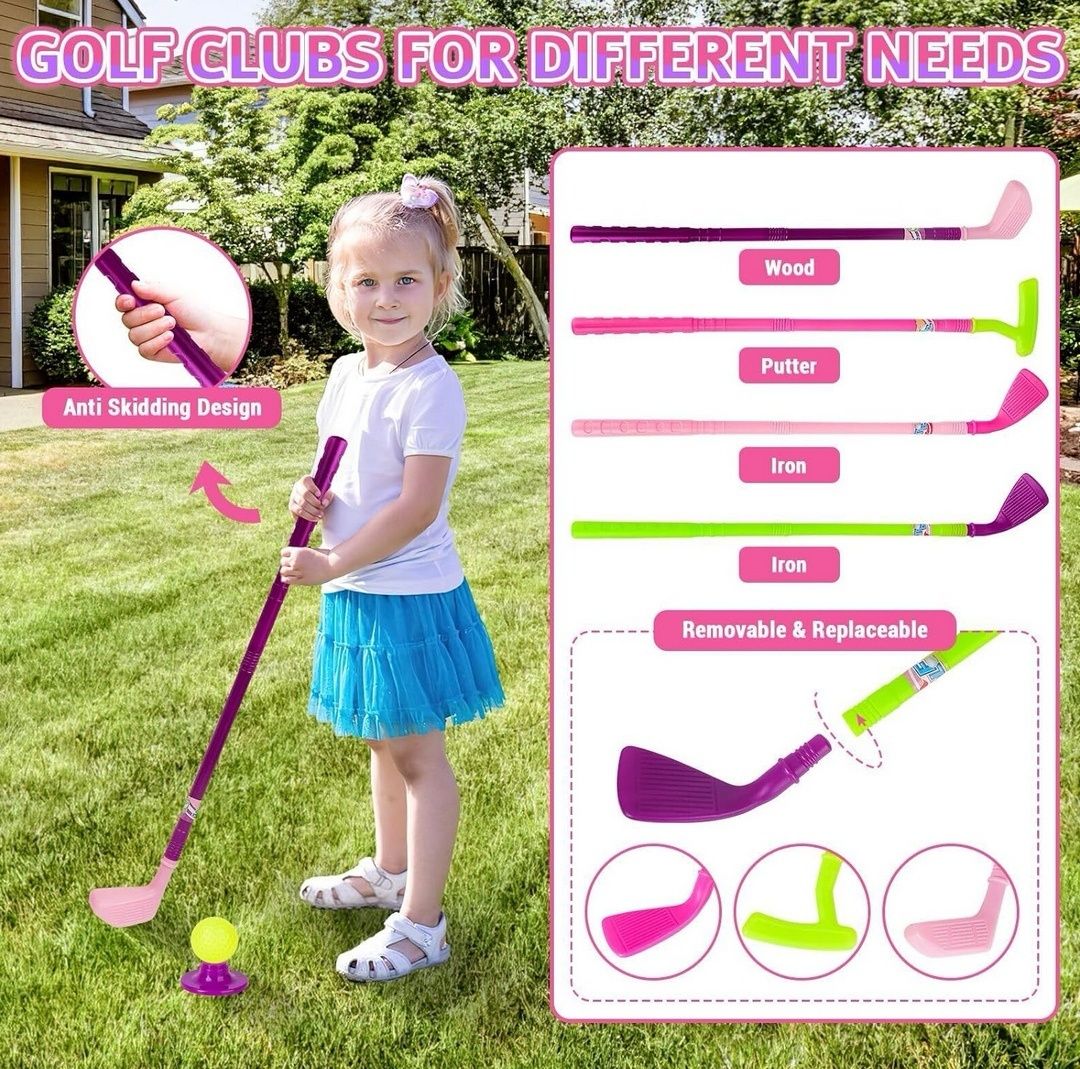 Zestaw do gry Mini Golf kije + piłki + stojak na kółkach dla dzieci