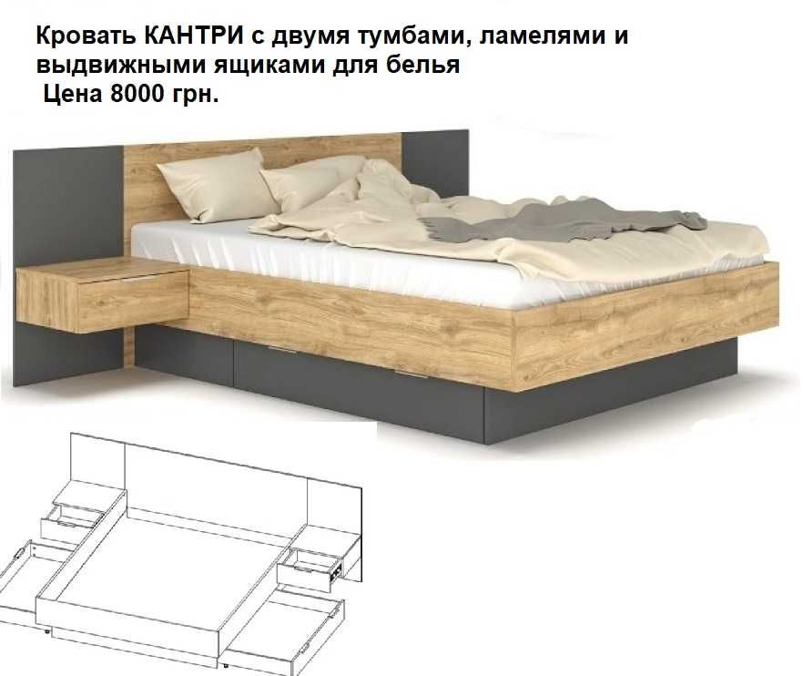 Кровати 1400*2000, 1600*2000 или 1800*2000 мм с ламелями  (в наличии).