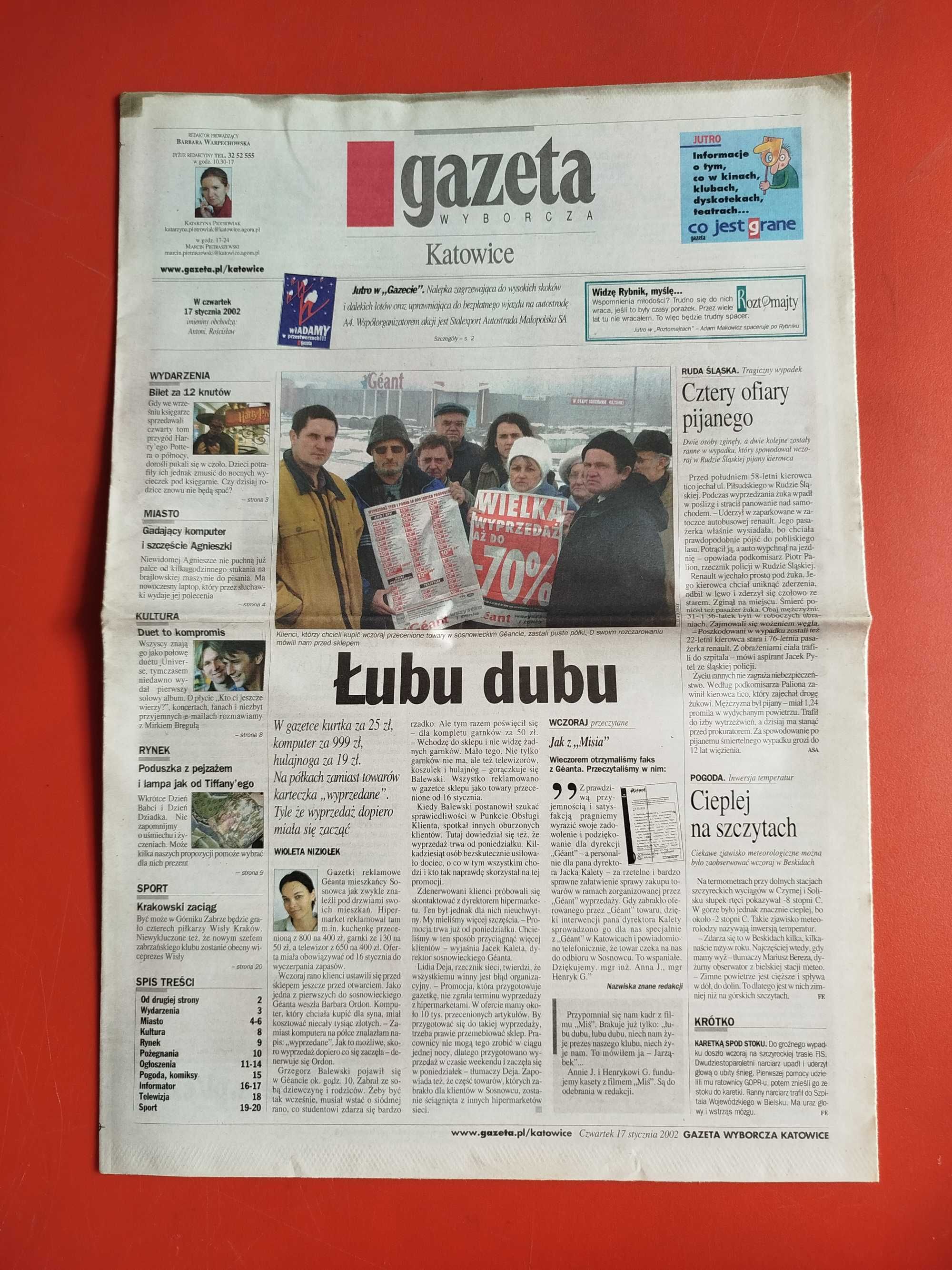 Gazeta Wyborcza, 17 stycznia 2002, nr 14