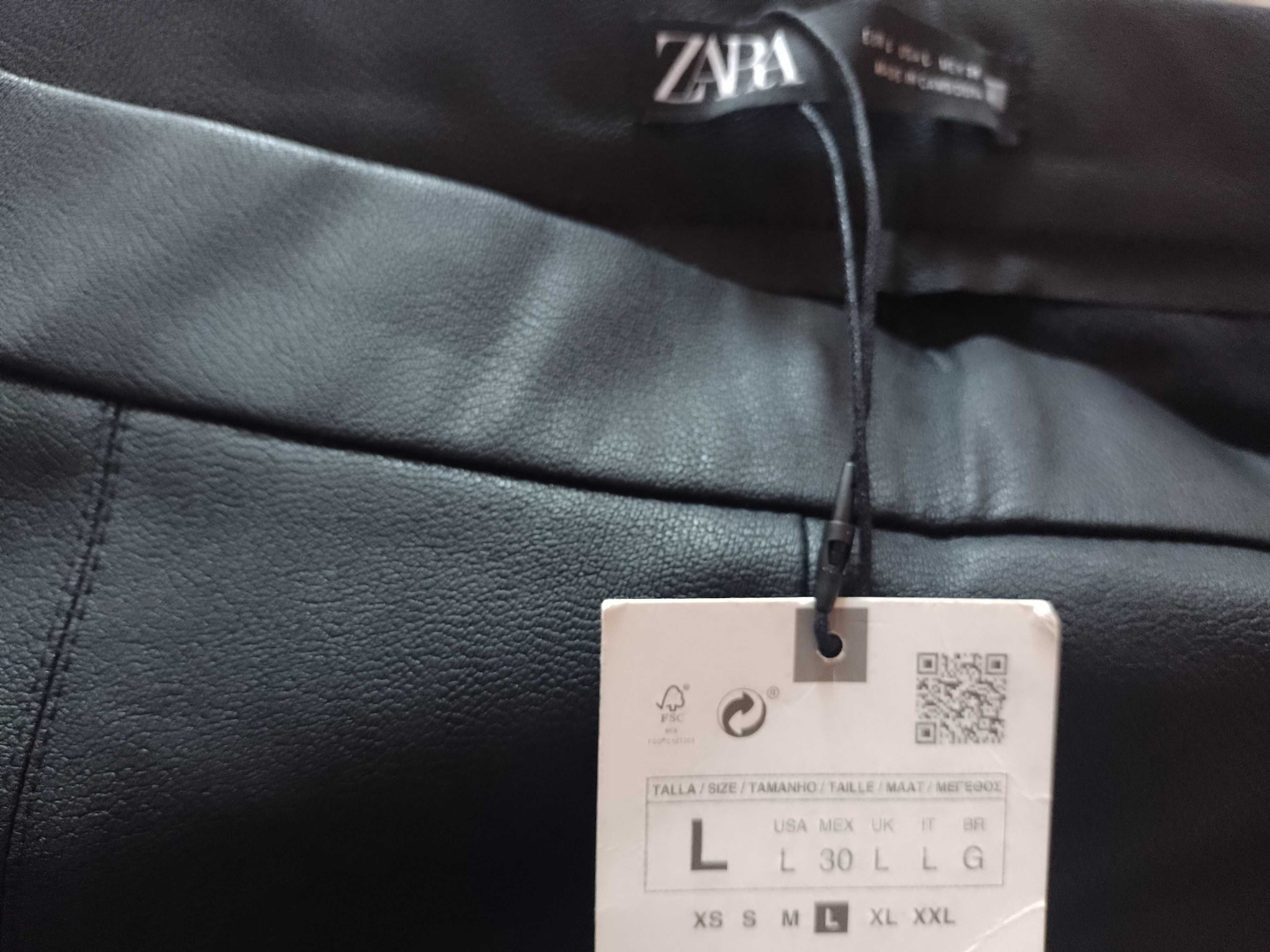 (40/L) ZARA/ Skórzane Legginsy z Madrytu, rurki, NOWE