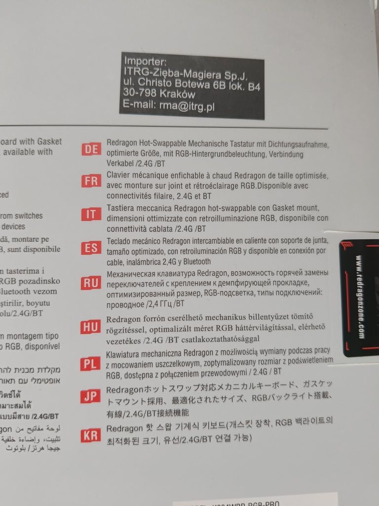 Klawiatura mechaniczna Redragon Gloria Pro Bumblebee RGB HOT-SWAP