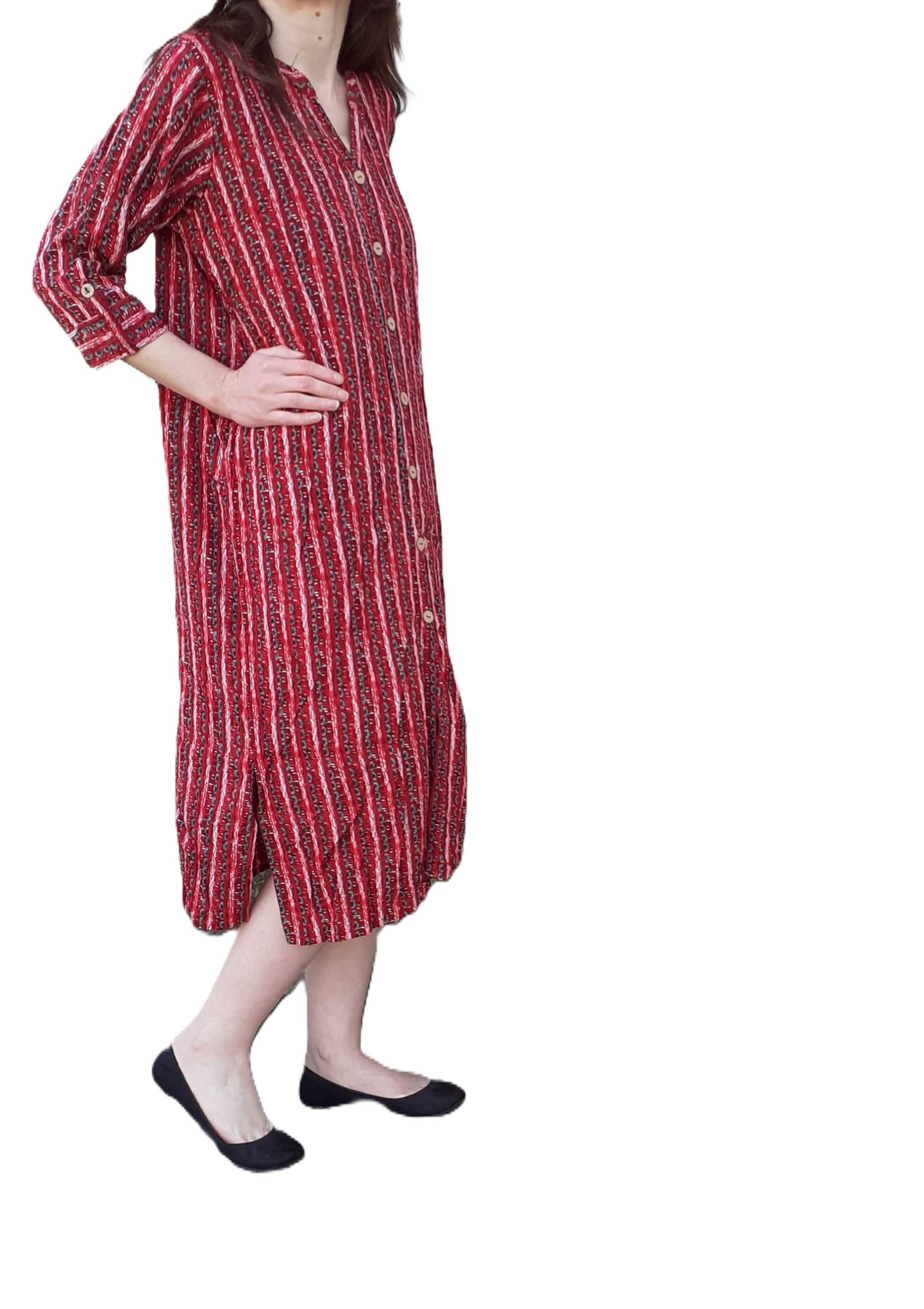 38/40/42/44 Sukienka typu kaftan letnia plażowa midi bordowa wzory