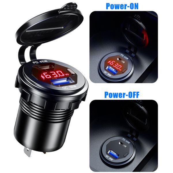 Ładowarka MOTOCYKLOWA samochodowa USB QC3.0 USB-C PD Woltomierz szybki