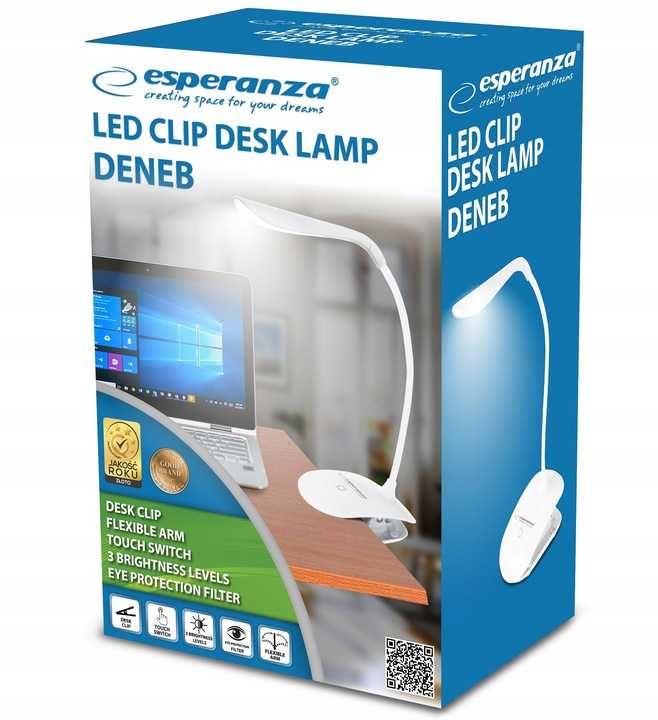 Lampka biurkowa szkolna Z KLIPSEM 14 LED USB DOTYK biała