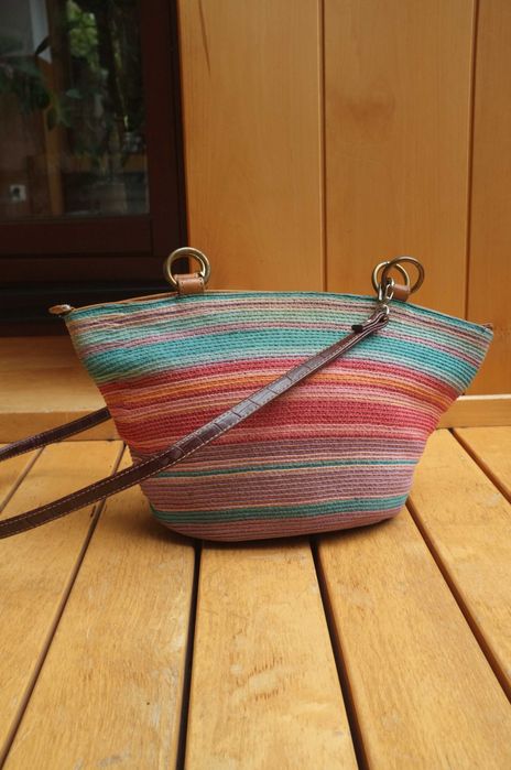 kolorowa etniczna torebka z rafii tęczowa etno folk grunge paski tote