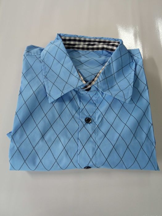 Nowa koszula męska / krótki rękaw / niebieska / wzór / R-L !70!