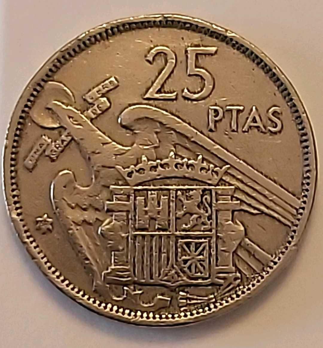 25 Pesetas de 1957 * 58, de Francisco Franco, Espanha