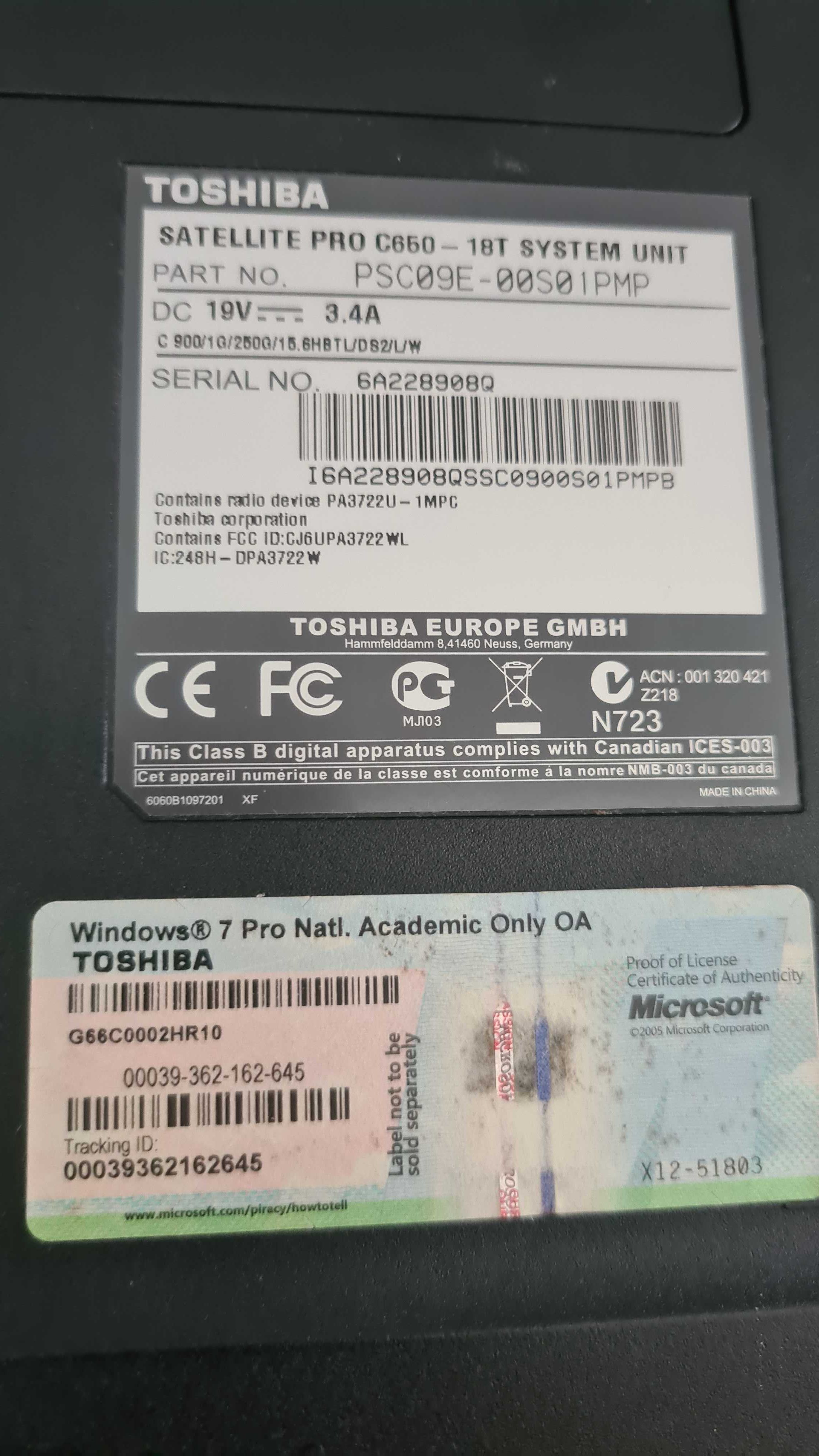 Sprzedam laptopa Toshiba satellitepro c650.