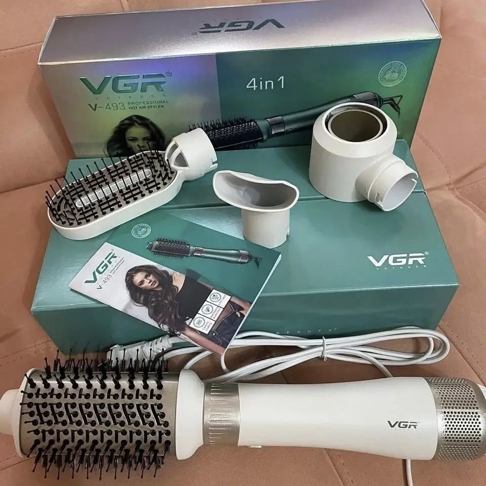 Фен-щітка біла для волосся VGR професійний повітнряний стацлер 4 в 1