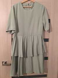 Pistacjowa zielona plisowana sukienka ASOS L/XL rozporek plecy