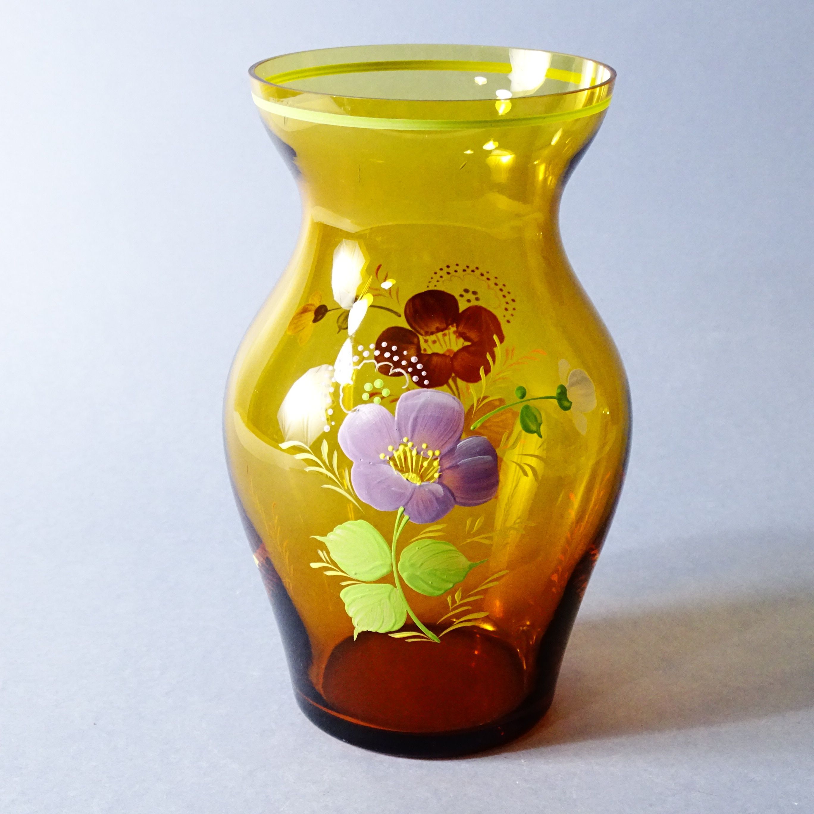piękny ręcznie malowany duży szklany miodowy wazon