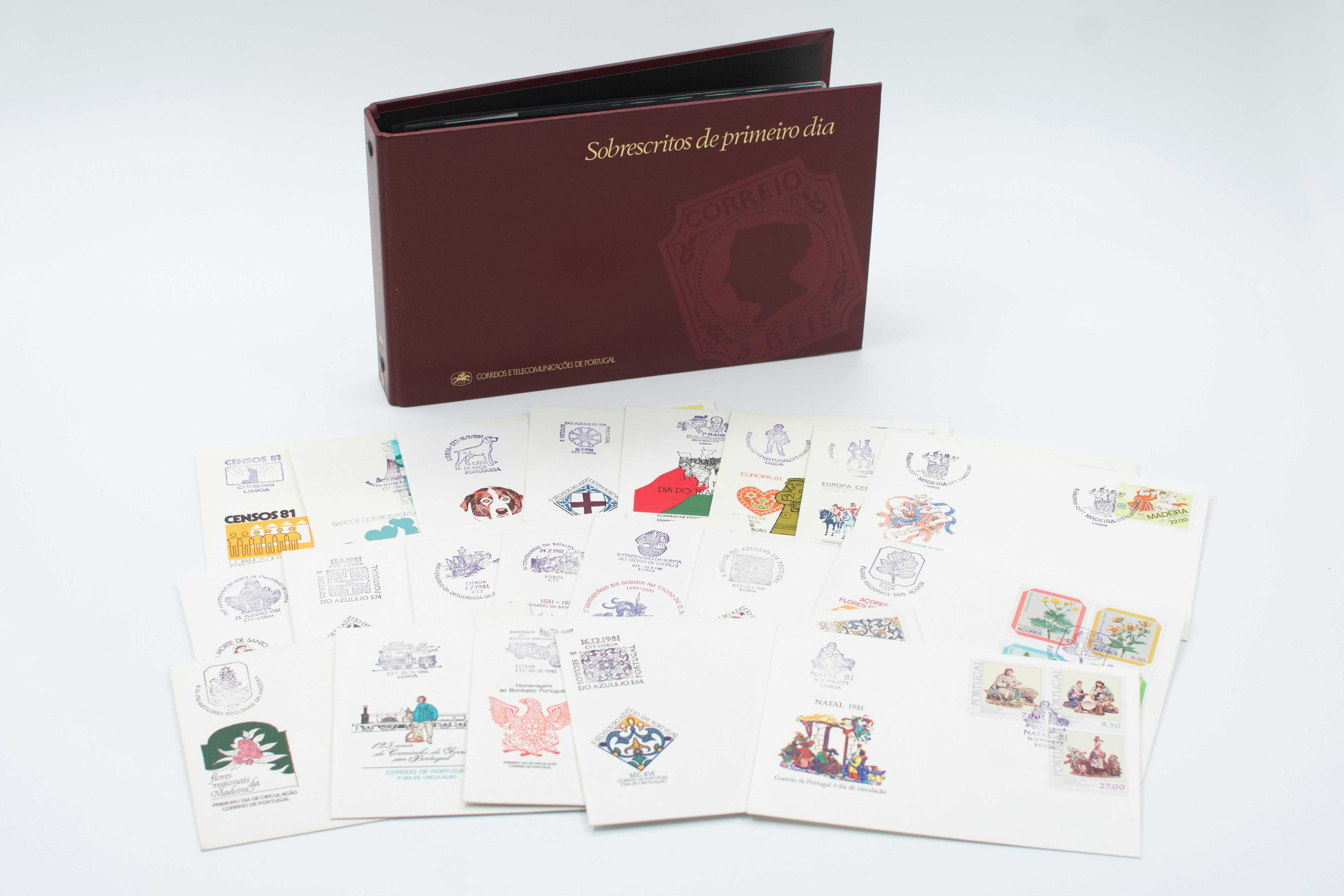 Coleção 20 sobrescritos FDC, selos e pagelas emitidos pelos CTT - 1981