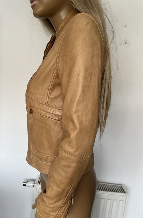 Massimo Dutti kurtka krótka skóra beżowa M